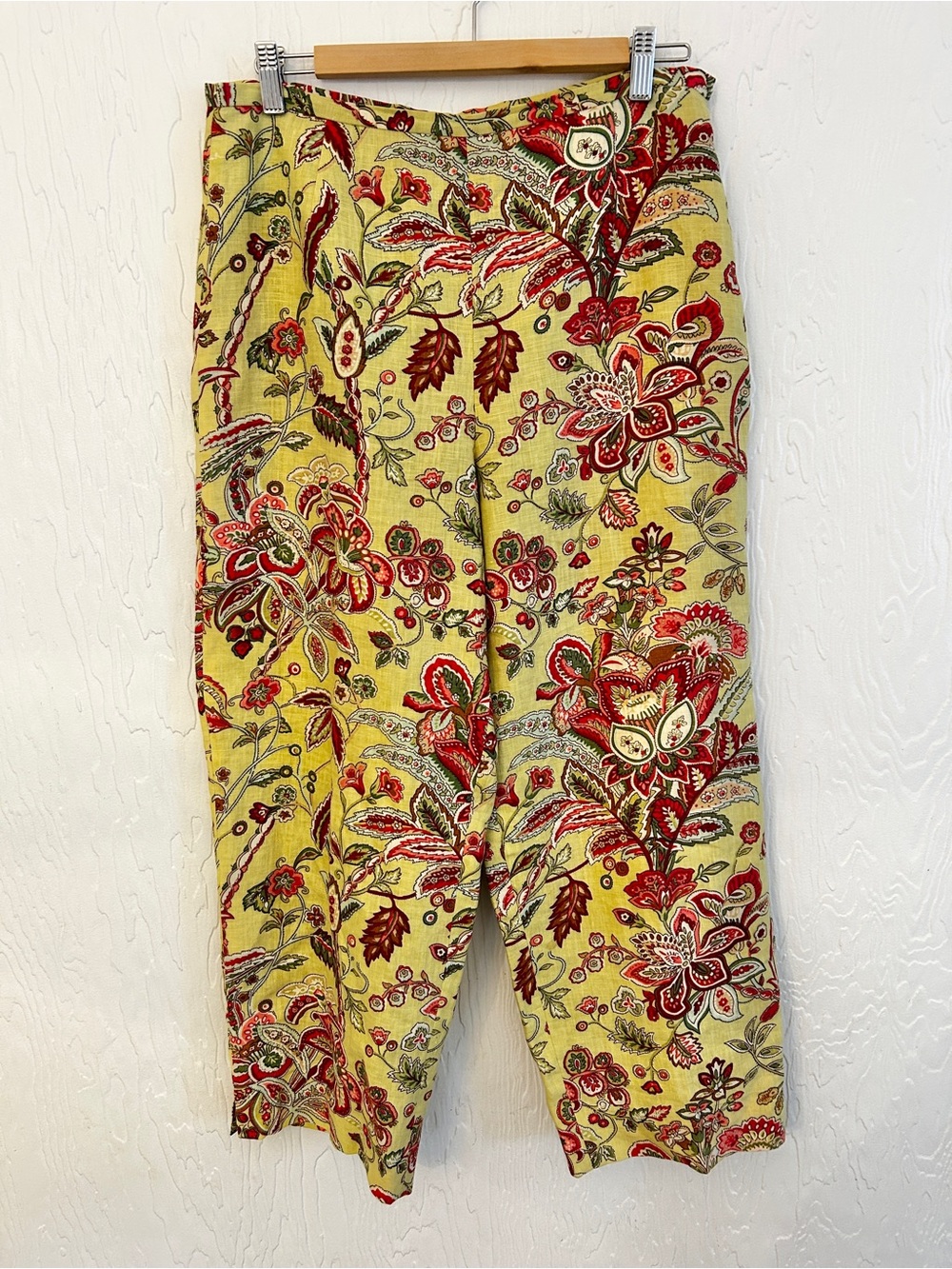 SILK CLUB 100% Linen Paisley Print Loose Straight Pant 8 Tapestry Boho Coastal